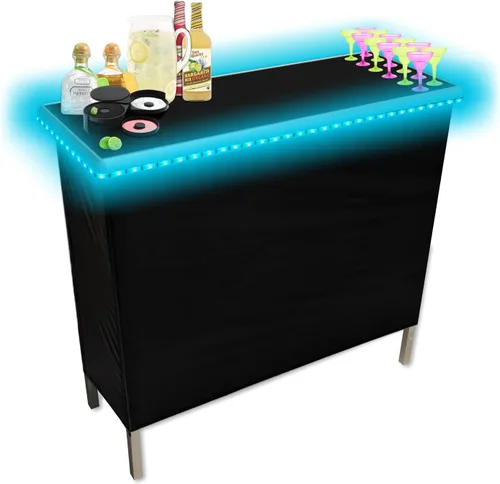 Miniatura 6 de Barra de fiesta portátil plegable negra con luces LED multicolor patentadas, falda negra y estante de almacenamiento, evita falsificaciones chinas