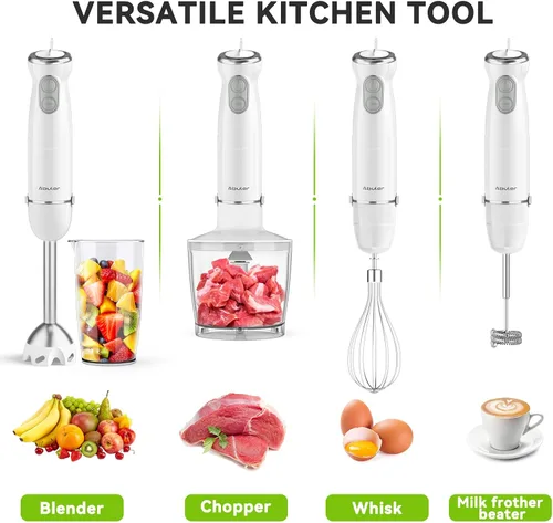 Miniatura 3 de Batidora de Inmersión Manual 5 en 1, Batidora de Mano de 1000W, Varilla Mezcladora Manual sin BPA de 12 Velocidades con Vaso Mezclador, Picadora