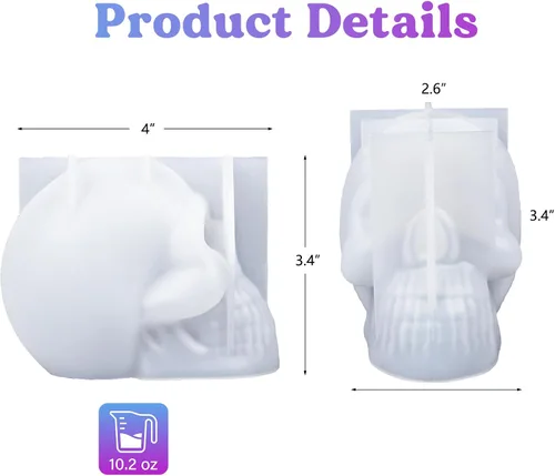 Miniatura 2 de LET'S RESIN Moldes de silicona 3D con forma de calavera grande, molde de resina epoxi de calavera de esqueleto para hacer velas, decoración del 1