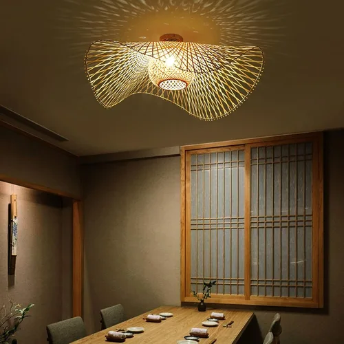 Miniatura 2 de Rattan Tejido Lámpara Sombra Restaurante Oficina Dormitorios Iluminación Sombras, Vintage Moderno