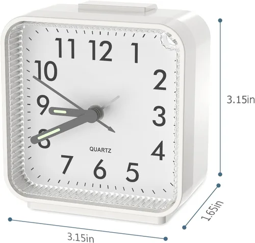 Miniatura 5 de Reloj despertador analógico, reloj de mesa silencioso sin tictac, reloj de noche de viaje con repetición, luz nocturna, sonidos de pitido