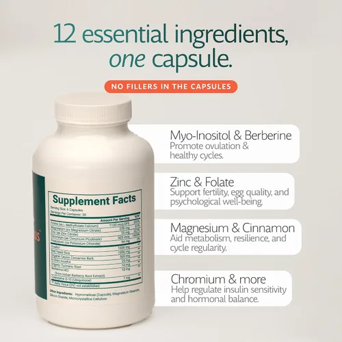 Miniatura 5 de Suplemento para mujeres, mezcla de mio-inositol y D-Chiro 40:1 con 12 ingredientes, 180 cápsulas
