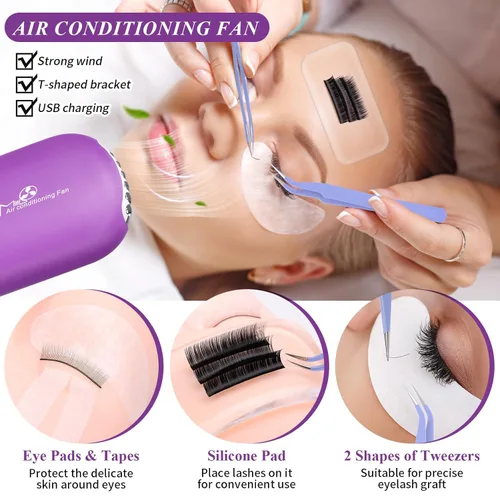 Miniatura 4 de Kit de extensión de pestañas para principiantes, juego de suministros profesionales para extensión de pestañas con cabeza de maniquí, pegamento