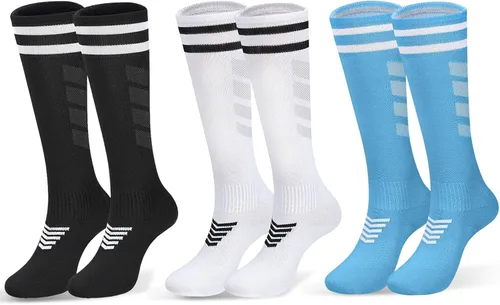 Miniatura 8 de 6 pares de calcetines elásticos de fútbol para niños, calcetines de tubo alto hasta la rodilla, coloridos calcetines de fútbol atlético para niños