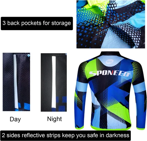 Miniatura 8 de sponeed Ropa de ciclismo para hombre, manga larga, para bicicleta de montaña, camiseta de bicicleta de carretera, pantalones acolchados, trajes