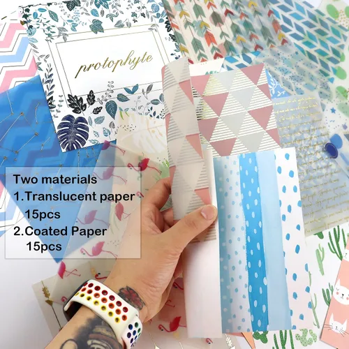 Miniatura 4 de Bloc de papel rosa para álbum de recortes, 30 unidades, papel de aluminio en relieve, póster de origami azul transparente de 6 x 6 pulgadas