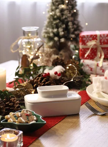 Miniatura 3 de Sweese Mantequillera con tapa para encimera, mantequilla francesa para dejar en la encimera con línea de agua, plato de mantequilla de porcelana