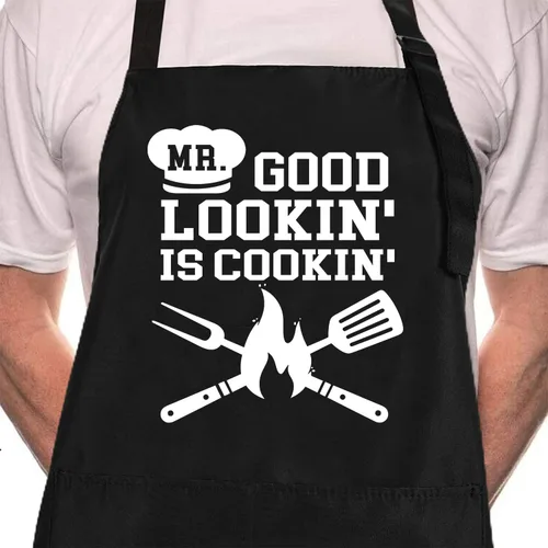 Miniatura 15 de ZOORON Divertidos delantales de chef negros para hombres, ajustables, para barbacoa, cocina, con bolsillos, accesorios para parrilla Tu opinión