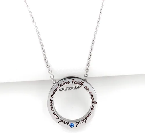 Miniatura 6 de Uloveido Collar de anillo redondo de círculo cristiano grabado fe tan pequeña como una semilla de mostaza puede mover montañas Y958