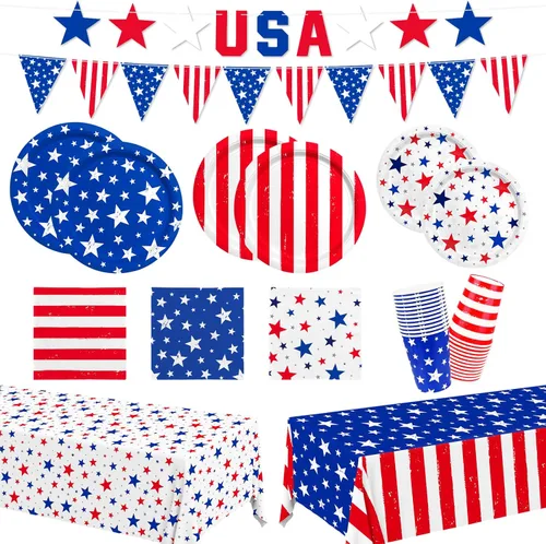 Juego de suministros de fiesta del 4 de julio, kit de tema patriótico para decoraciones de día de la independencia y día de elecciones, incluye