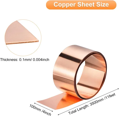 Miniatura 2 de uxcell Rollo de lámina de cobre de 137.795 in x 3.937 in x 0.004 in, 99.9% de tira de cobre puro, placa de lámina de metal intermitente de cobre