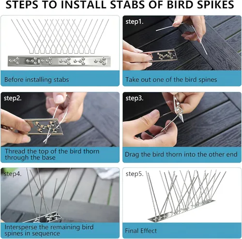 Miniatura 5 de Púas para pájaros de 9.84 pies, púas disuasorias de acero inoxidable 304 para exteriores para mantener alejadas a las aves, dispositivos