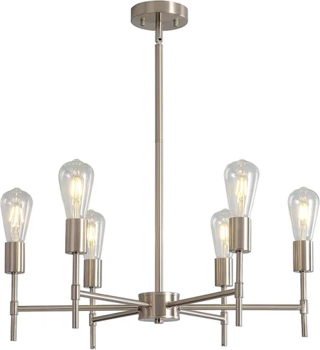 Miniatura 9 de XILICON Lámpara colgante industrial de níquel cepillado Sputnik de mediados de siglo, 8 luces, lámpara de techo vintage