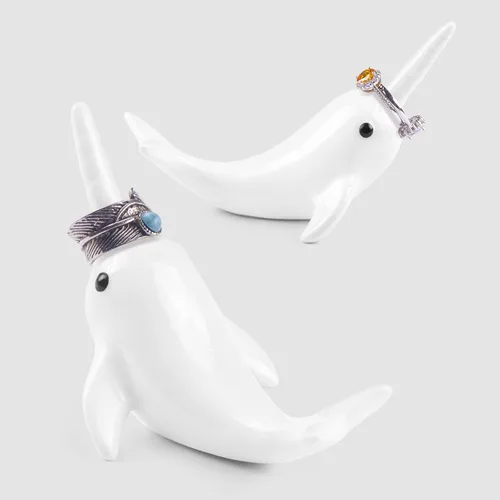 Miniatura 2 de Soporte para anillos de delfín blanco, bonita decoración, organizador de anillos pequeños, regalo único de delfín para mujeres, novia, novio
