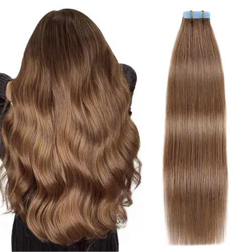 Miniatura 15 de SUYYA - Extensiones de cabello adhesivas de color borgoña; cabello humano 100 % real; extensiones de cabello adhesivas, invisibles, lacias y sin
