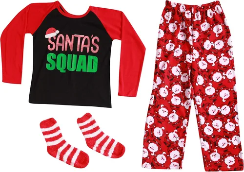 Miniatura 4 de #followme - Pijamas de Navidad a juego para familia o parejas, con las palabras Santa's Squad escritas en inglés