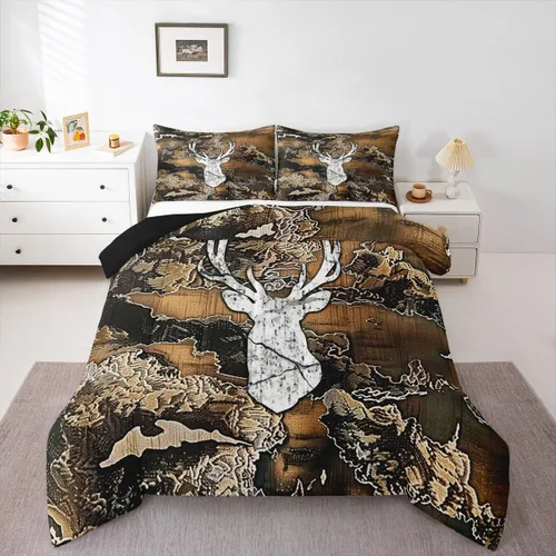 Miniatura 18 de Feelyou Juego de edredón de caza de patos para niñas y niños, edredón de patos de malardo, juego de ropa de cama de caza y pesca, juego de edredón