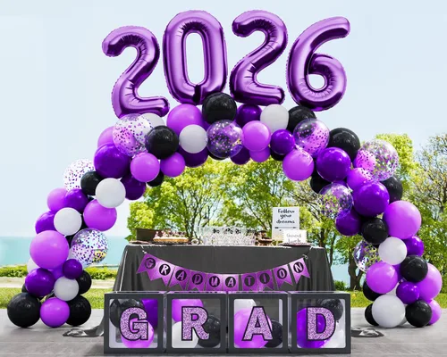 Miniatura 6 de Decoraciones de graduación 2026: 86 piezas de suministros de decoración para fiesta de graduación, incluye cuerdas de luz LED, cajas de bloque
