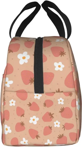 Miniatura 3 de Bolsa de almuerzo con aislamiento de fresas y flores, bolsa reutilizable para el regreso a clases, contenedor portátil para niños y niñas, cajas