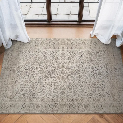 Bloom Rugs - Tapete lavable, antideslizante, tradicional, con borde decorativo, para sala de estar, dormitorio, comedor y cocina, color beige y