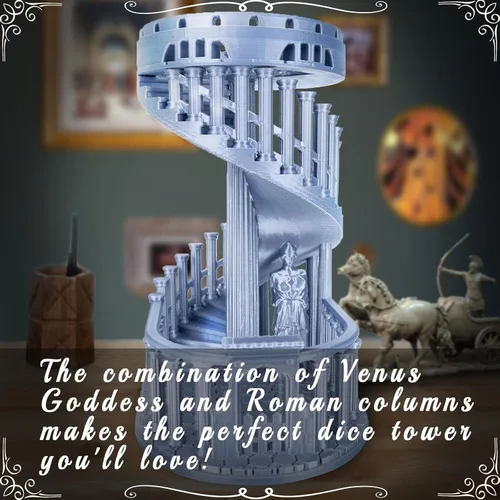 Miniatura 6 de DND - Torre de dados con bandeja para juegos de rol, Calabozos y Dragones, D&D, TRPG, 7 dados incluidos, torre rodante perfecta para dados temáticos