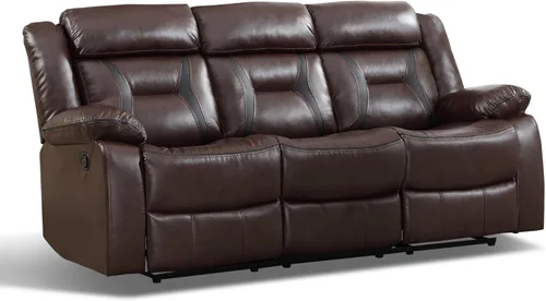 Miniatura 7 de EBELLO Sofá reclinable manual de cuero sintético, sofá reclinable de 3 plazas, sofá cama para sala de estar, muebles, sala de reuniones, marrón