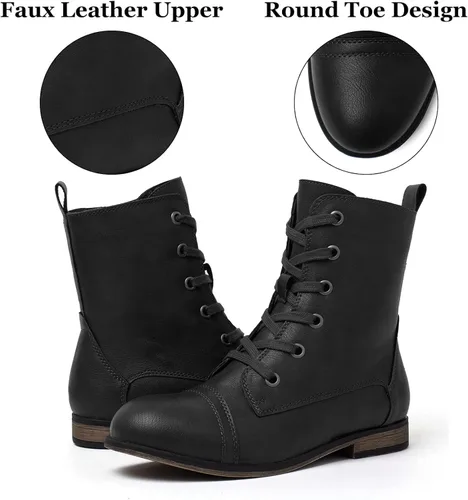 Miniatura 2 de katliu Botas de combate para mujer con cordones estilo militar con cremallera lateral puntera redonda