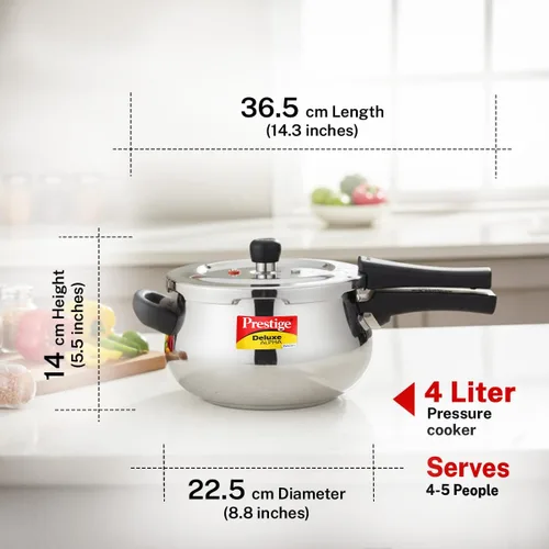 Miniatura 3 de Prestige Deluxe Alpha Svachh - Olla a presión de acero inoxidable con base Alpha y tapa profunda para control de derrames, (4.0 L Junior Handi)