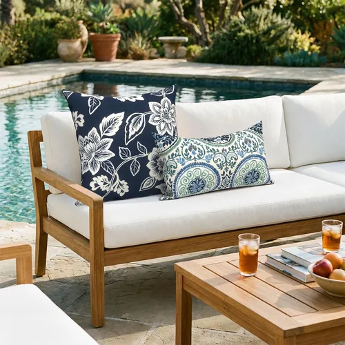 Miniatura 554 de Juego de 2 almohadas para exteriores de 16 x 16 pulgadas, repelentes al agua con interiores, para muebles de patio, hogar, jardín, geometría bohemia