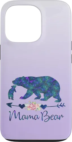 Miniatura 10 de Teal Blue Purple Floral Mama Bear and One Cub Silver Purple Case for iPhone 17