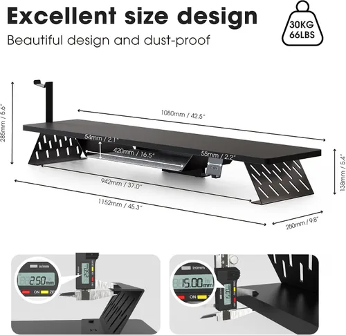 Miniatura 4 de Fenge Soporte de monitor doble, elevador de monitor de 42.5 pulgadas para escritorio, estante de escritorio de madera para 2 monitores, estante