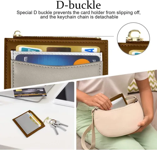 Miniatura 51 de URAQT Cartera para tarjetas de crédito, cartera minimalista de cuero delgado con cremallera, mini protector de tarjeta de crédito, llavero bolsillo