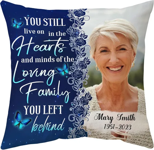 Miniatura 16 de Hyturtle Almohada conmemorativa personalizada de condolencias con inserto de 12 x 12 pulgadas, regalos impresos de doble cara para la pérdida de un