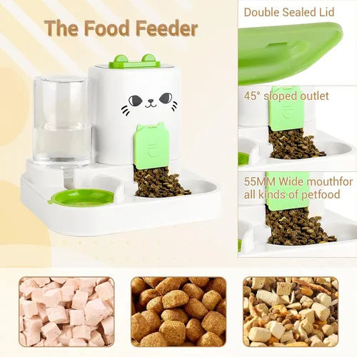 Miniatura 4 de Comedero y dispensador de agua 2 en 1 por gravedad para gatos y perros - Estación de comida para gatos de gran capacidad con cuenco de agua, apto