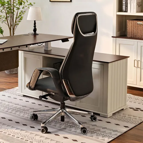 Miniatura 4 de EUREKA ERGONOMIC Serene - Silla de oficina ejecutiva, de piel de napa de alta calidad, con respaldo alto, con base de aluminio, silla ergonómica