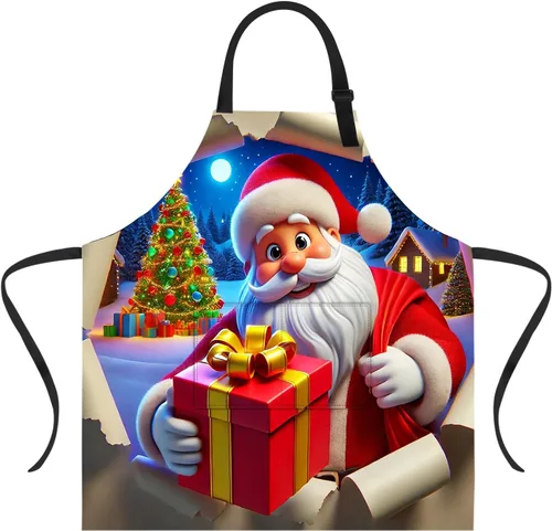 Miniatura 14 de Delantal de Navidad de THISFIND con 2 bolsillos, cuello ajustable para mujeres, hombres y adultos, ideal para cocina, parrilla, horneado