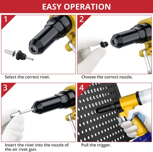 Miniatura 6 de JUSTOOL Pistola de remache neumática de alta resistencia 3916 LBF Air Rivet Gun-3/32", 1/8", 5/32", 3/16", 1/4" Remachadora de aire con NPT 1/4