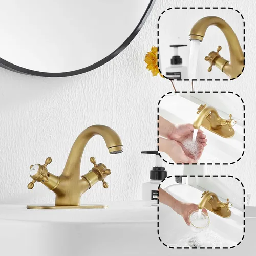 Miniatura 4 de Grifo de baño de latón antiguo grifo de tocador de baño de una sola manija de un agujero grifo de lavabo de baño con placa de cubierta