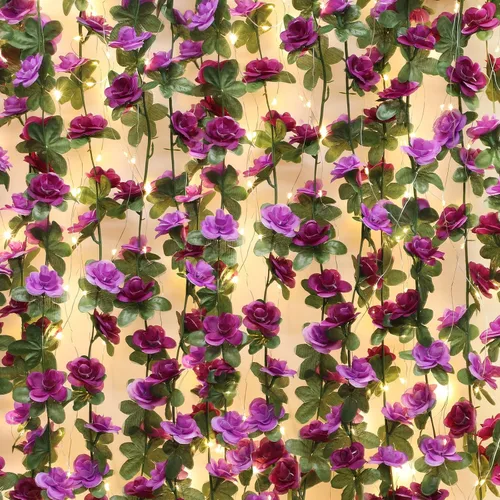 Miniatura 20 de MARTINE MALL Guirnalda de Flores – 5 hebras de 41 pies de enredaderas de rosas para decoración de dormitorio, guirnalda floral de rosas azules