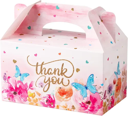 Giiffu Cajas de regalo de agradecimiento – Paquete de 12 elegantes cajas de regalo florales a dos aguas con asas, perfectas para bodas, baby shower,