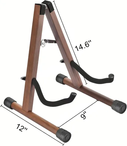 Miniatura 9 de DOMMI Soporte de madera para guitarra eléctrica con goma antideslizante y brazos de espuma suave, marco en A plegable portátil para guitarras