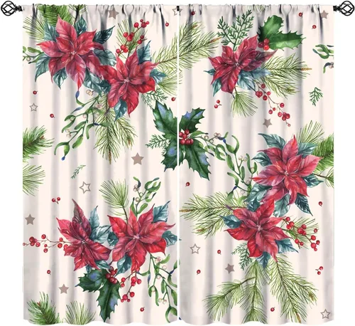 Miniatura 9 de Cortinas de Navidad de gnomo, bolas de árbol de Navidad, luces, regalos, decoración de tablones para sala de estar, dormitorio, bolsillo para barra