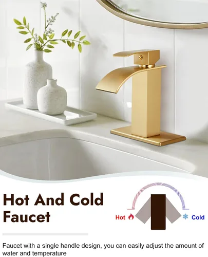 Miniatura 2 de Midanya Grifo de baño con boquilla de cascada, de un solo orificio o montaje en cubierta de 3 agujeros, grifo de fregadero de acero inoxidable 304
