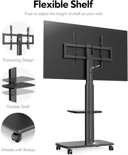 Miniatura 5 de FITUEYES Soporte de TV rodante, carrito de TV móvil con ruedas para pantalla plana de 32-65 y 70 pulgadas, soporte de TV de piso alto con soporte