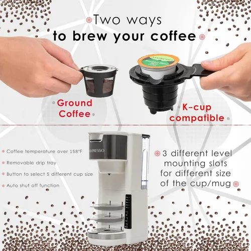 Miniatura 2 de Mixpresso - Cafetera blanca para una sola porción, compatible con cápsulas K-Cup y café molido, cafetera compacta de 30 oz para una sola porción