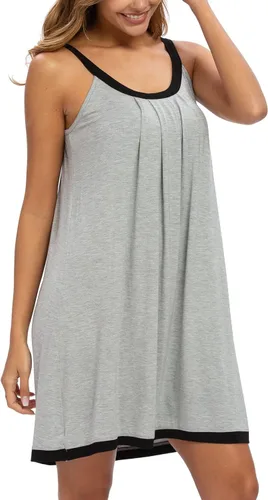 Miniatura 3 de AVIIER Camisón de algodón suave para mujer, sin mangas, con correa ancha, ropa de dormir completa