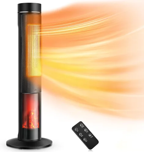 Air Choice Calentador de Espacio Tipo Torre de 36" para Habitación Grande, Calentador de Chimenea Eléctrica PTC de 1500W, Termostato Ajustable, 4