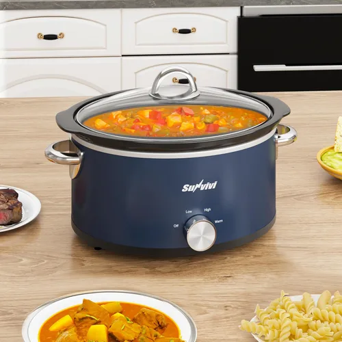 Miniatura 4 de Sunvivi Olla de cocción lenta de 3 cuartos de galón y mini calentador de alimentos con 3 ajustes de calefacción, olla de cerámica extraíble, tapa