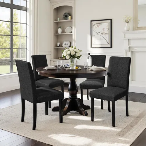 CHUN YI Juego de 4 sillas de comedor tapizadas, sillas de comedor de tela con patas de madera maciza, sillas Parson modernas para cocina