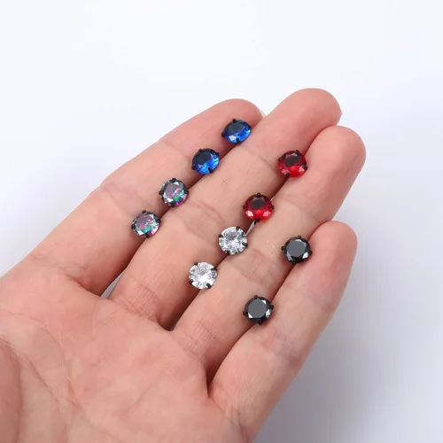 Miniatura 17 de CASSIECA 5 pares de aretes de acero inoxidable con circonita cúbica 5A arcoíris para mujeres y hombres, con diseño de arco iris 5A